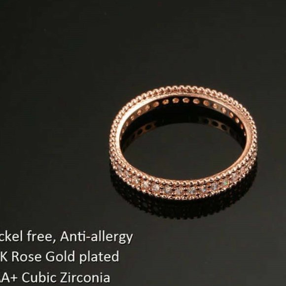Iris Wedding Band 18K Rose Gold AAA CZ Eternity - Picture 2 of 8
